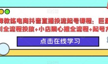 峰教练电商抖音直播投流起号课程:巨量千川全流程投放+小店随心推全流程+起号方式