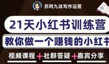 苏阿九第六期21天小红书训练营,打造爆款笔记,教你做一个赚钱的小红书
