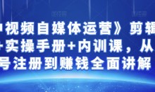 金梦《中视频自媒体运营》剪辑实操+实操手册+内训课,从账号注册到赚钱全面讲解