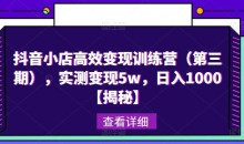 抖音小店高效变现训练营(第三期),实测变现5w,日入1000【揭秘】