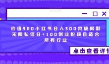 价值980小红书日入300突破限制无限私信日+100创业粉项目适合所有行业