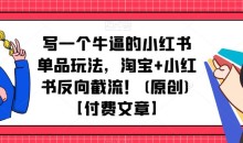 写一个牛逼的小红书单品玩法,淘宝+小红书反向截流!【付费文章】
