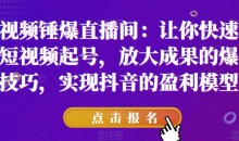 短视频锤爆直播间:让你快速学会短视频起号,放大成果的爆量技巧,实现抖音的盈利模型