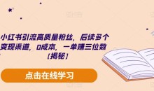 小红书引流高质量粉丝,后续多个变现渠道,0成本,一单赚三位数【揭秘】