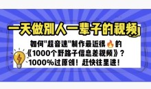 一天做完别一辈子的视频制作最近很火的《1000个野路子信息差》100%过原创【揭秘】