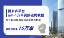 拼多多从0-1万单实操破局教程,从业16年电商经验打磨,目前日发单15万单