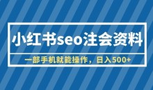 小红书seo注会资料,一部手机就能操作,日入500+(教程+资料)【揭秘】