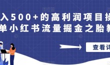 日入500+的高利润项目操作简单小红书流量掘金之胎教篇【揭秘】