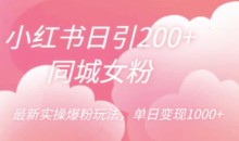 小红书日引200+同城女粉,最新实操爆粉玩法,单日变现1000+