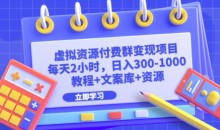 虚拟资源付费群变现项目:每天2小时,日入300-1000+(教程+文案库+资源)