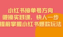 接单号方向·小红书微操实践课,快人一步,提前掌握小红书爆款玩法