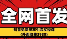 全网首发:抖音免费投放引流实操课(外面收费3980)