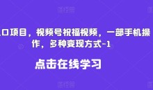 新风口项目,视频号祝福视频,一部手机操作,多种变现方式