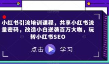 小红书引流培训课程,共享小红书流量密码,改造小白逆袭百万大咖,玩转小红书SEO