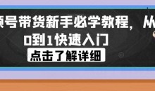 视频号带货新手必学教程,从0到1快速入门