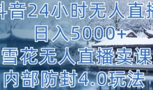 抖音24小时无人直播 日入5000+,雪花无人直播卖课,内部防封4.0玩法