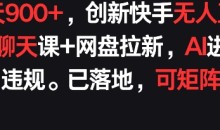 每天900+,创新快手无人直播社交聊天课+网盘拉新