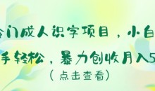 冷门成人识字项目,小白上手轻松,暴力创收月入5w+
