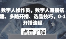 数字人操作员,数字人直播搭建、多路开播、选品技巧,0-1开播流程