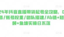 2024年抖音直播带货起号全攻略,0粉起号/账号权重/团队搭建/Ab链+短视频+鱼塘实操日不落