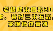 老板降本增效20讲,管好三本五效,实现低本高效
