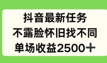 抖音最新任务,不露脸怀旧找不同,单场收益2.5k