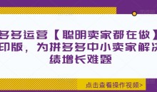拼多多运营【聪明卖家都在做】无水印版,为拼多多中小卖家解决业绩增长难题