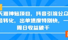 天涯神贴项目,抖音引流公众号转化,出单速度特别快,一周日收益破千