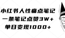 小红书人性痛点笔记,一条笔记点赞3W+,单日变现1k