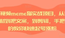短视频meme猫实战项目,从选素材到把文案,到剪辑,手把手的教你快速起号涨粉