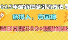 2025年最新独家引流方法,低投入高回报?当日引流300+精准创业粉