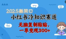 2025新风口小红书冷知识赛道,无脑复制粘贴一单变现300+