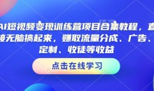 AI短视频变现训练营项目合集教程,直接无脑搞起来,赚取流量分成、广告、定制、收徒等收益