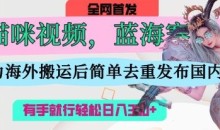 AI猫咪视频蓝海赛道,操作简单,直接海外搬运,简单去重,操作简单,有手就行日入3张