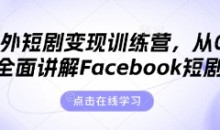 海外短剧变现训练营,从0-1全面讲解Facebook短剧