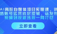 AI高阶自媒体项目实操课,讲透账号运营底层逻辑,从发布视频到规避违规一网打尽