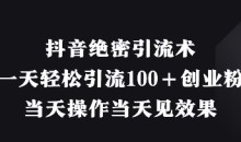 抖音绝密引流术,一天轻松引流100+创业粉,当天操作当天见效果
