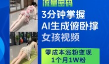3分钟掌握AI生成俯卧撑女孩视频,零成本涨粉变现,1个月1W粉