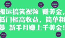 搬运搞笑视频挣美金,低门槛高收益,简单粗暴新手月入上千美刀