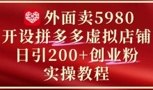 外面卖5980开设拼多多虚拟店铺:单日引流200+创业付费粉实战教程