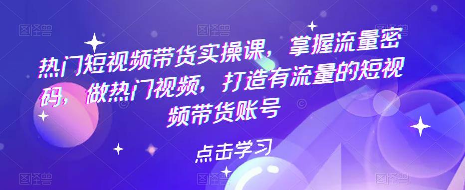 热门短视频带货实操课,掌握流量密码,做热门视频,打造有流量的短视频带货账号