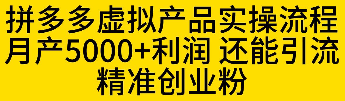 拼多多虚拟产品实操流程，月产5000+利润，还能引流精准创业粉
