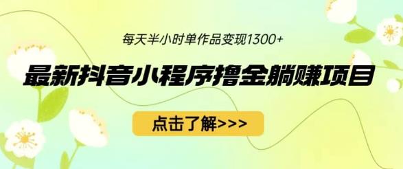 最新抖音小程序撸金躺赚项目,一部手机每天半小时,单个作品变现1300+