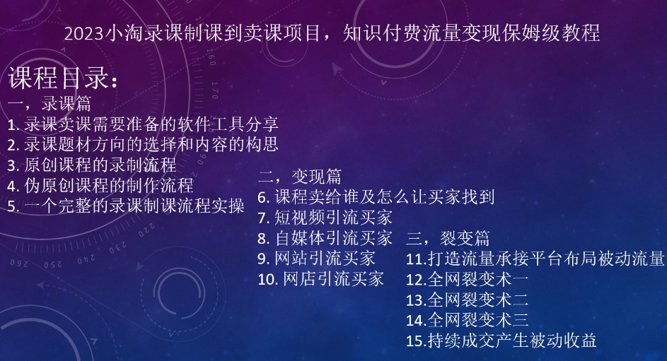 2023小淘录课制课到卖课项目,知识付费流量变现保姆级教程