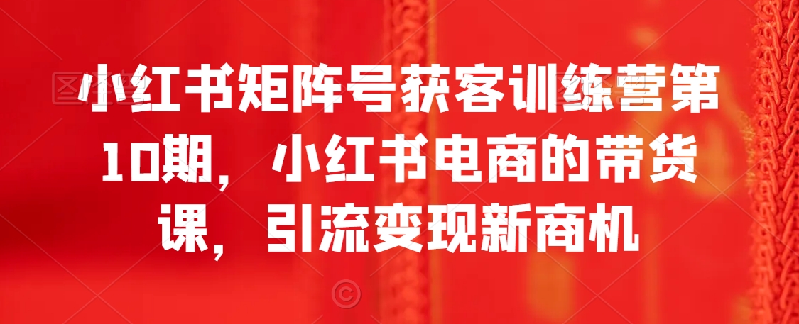 小红书矩阵号获客训练营第10期,小红书电商的带货课,引流变现新商机