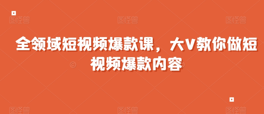 全领域短视频爆款课全网两千万粉丝大V教学