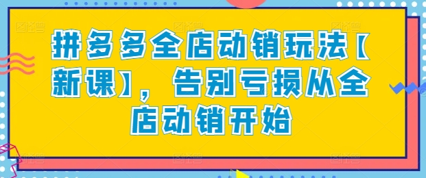 拼多多全店动销玩法【新课】,告别亏损从全店动销开始