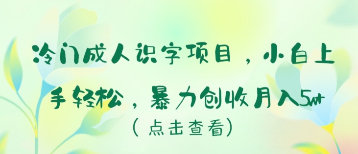 冷门成人识字项目,小白上手轻松,暴力创收月入5w+