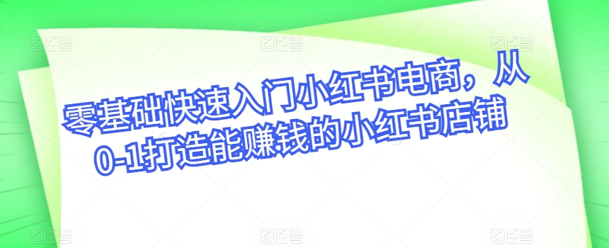 零基础快速入门小红书电商,从0-1打造能赚钱的小红书店铺