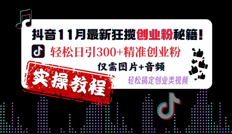 抖音11月最新狂揽创业粉秘籍仅需图片+音频，轻松搞定创业类视频